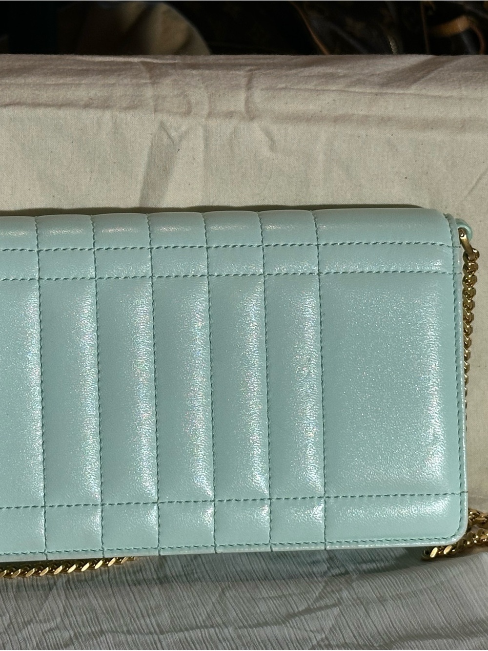 Burberry Quilted Leather Crossbody in Mint Green with Gold Hardware - Picture 3 of 7